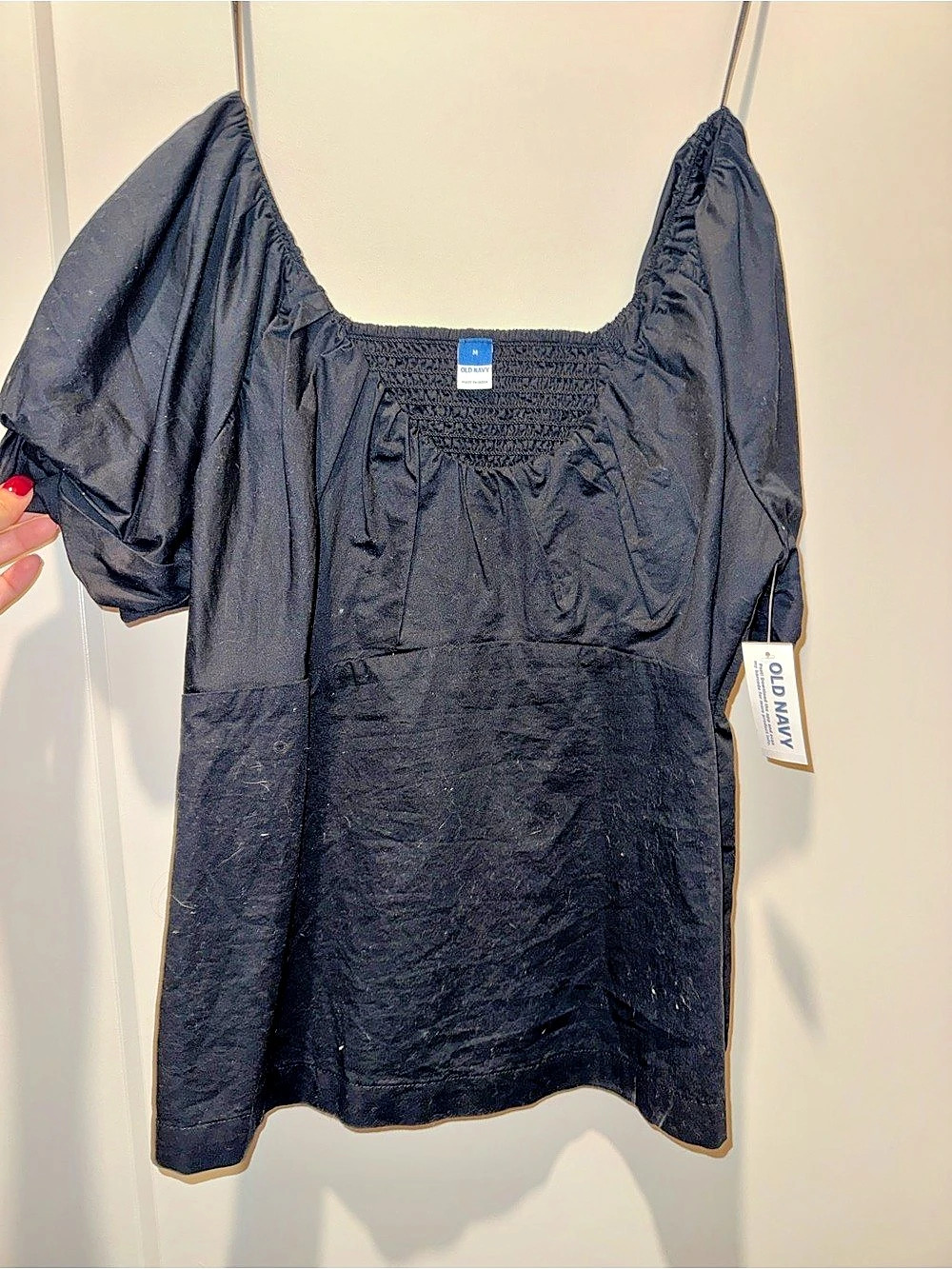 Old Navy Fitted Puff-Sleeve Smocked Top Black Medium